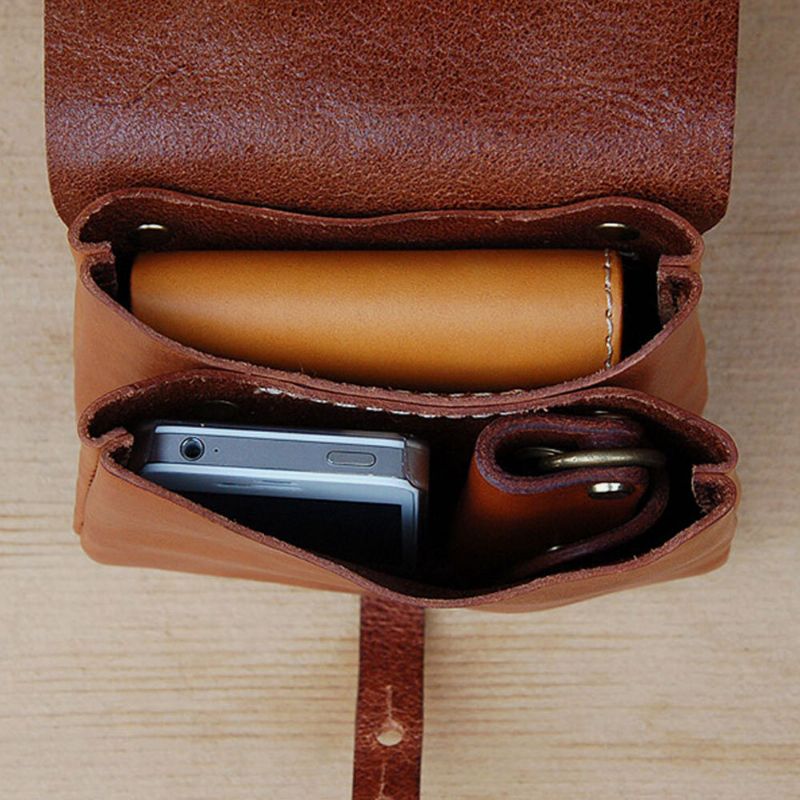 Herren Echtes Leder Edc Multifunktions-feuerzeug-etui 6.5 Zoll Handytasche Gürteltasche Gürtelscheide