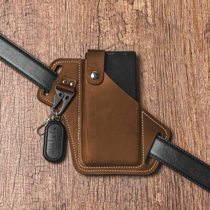 Herren Echtes Leder Edc Multitool Handy Schlüsselanhänger Organizer Gürteltasche