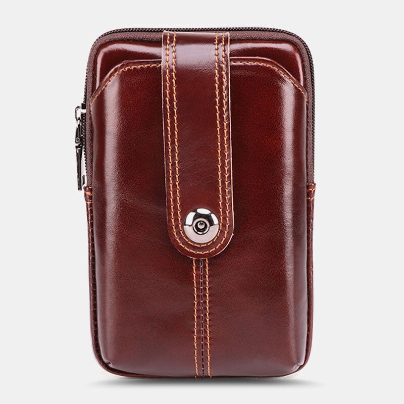 Herren Echtes Leder Retro Große Kapazität Gürteltasche 6.5 Zoll Handytasche Gürteltasche