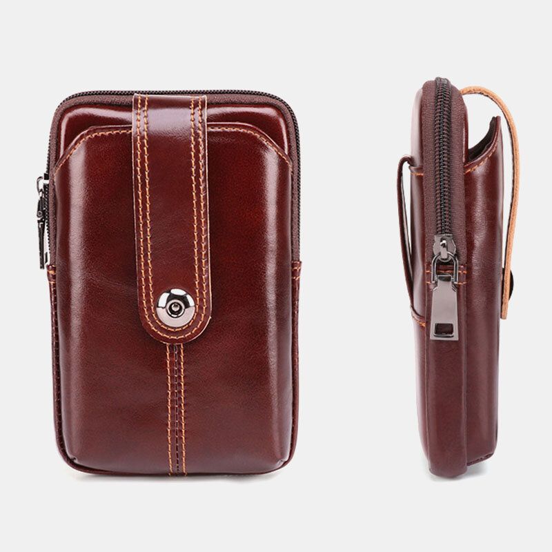 Herren Echtes Leder Retro Große Kapazität Gürteltasche 6.5 Zoll Handytasche Gürteltasche