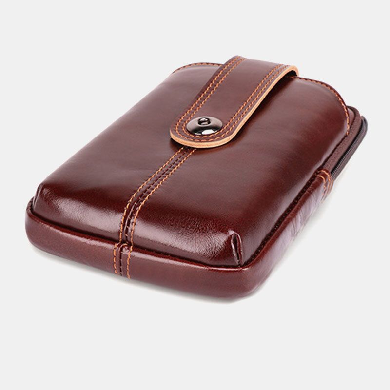 Herren Echtes Leder Retro Große Kapazität Gürteltasche 6.5 Zoll Handytasche Gürteltasche