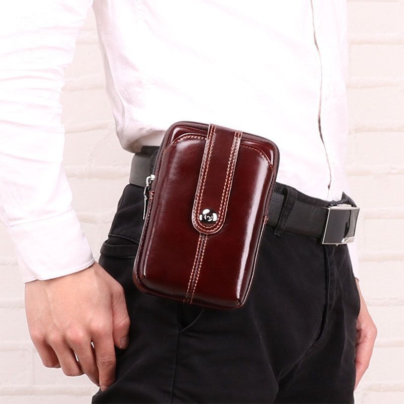 Herren Echtes Leder Retro Große Kapazität Gürteltasche 6.5 Zoll Handytasche Gürteltasche