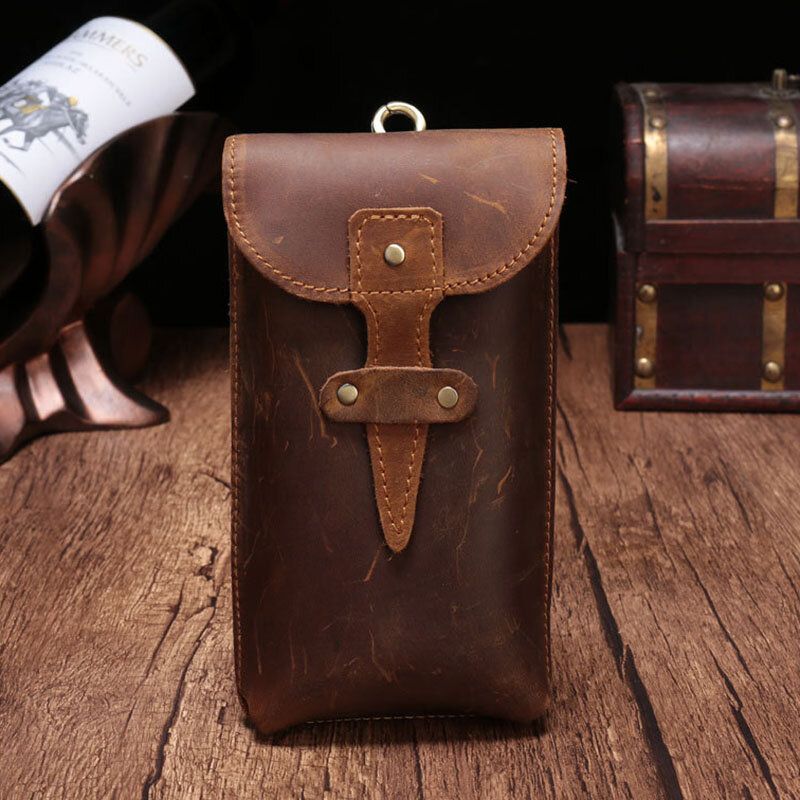 Herren Echtes Leder Wasserdicht Vintage Casual 5.8 Zoll Handytasche Rindsleder Gürteltasche Mit Haken