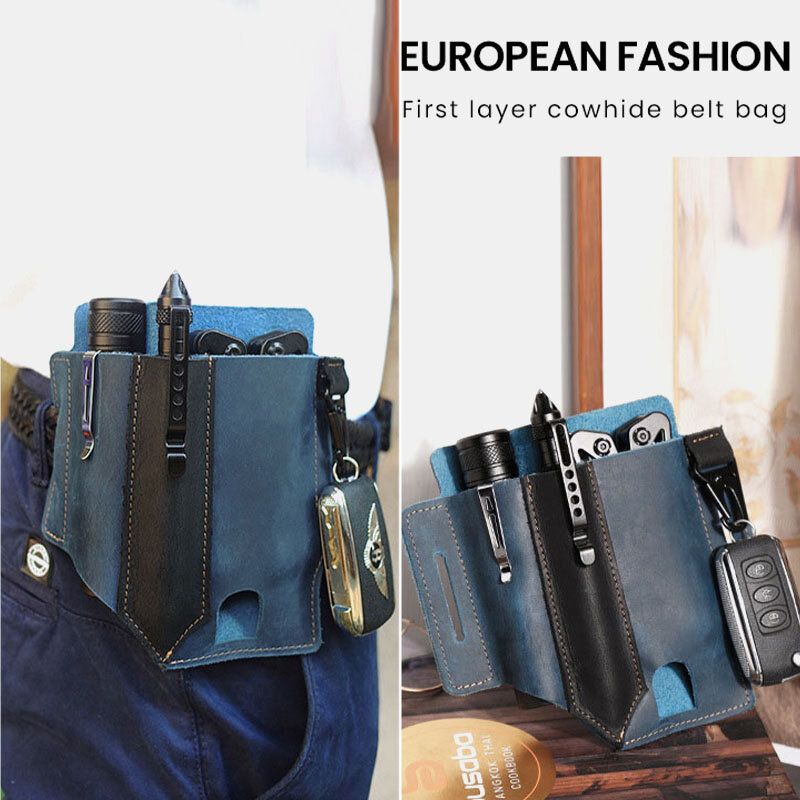 Herren Edc Vintage Multifunktions Verschleißfeste Echtleder Gürteltasche Schlüsselanhänger Taktische Tasche