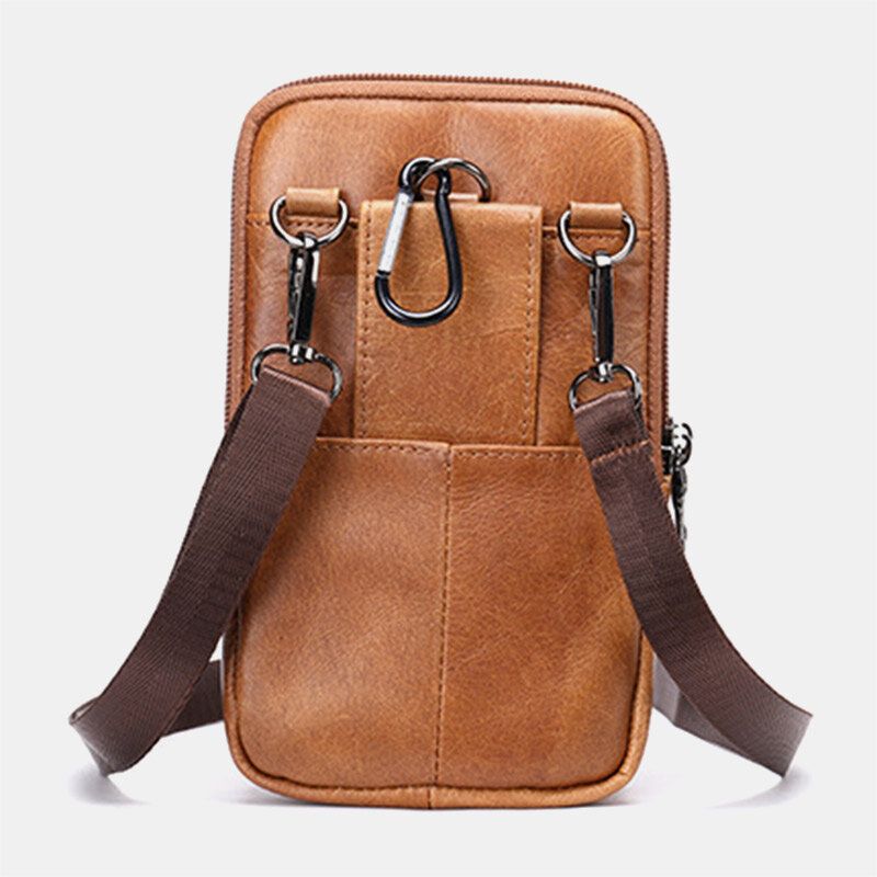 Herren Retro Double Layer Rindsleder Gürteltasche Lässig Verschleißfest 6.5 Zoll Handytasche Gürteltasche Umhängetasche Umhängetasche