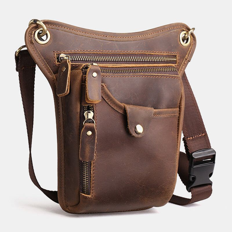 Herren Retro Echtes Leder Multi-pocket Gürteltasche Outdoor Sport 6.5 Zoll Handytasche Reißverschluss Umhängetaschen Umhängetasche