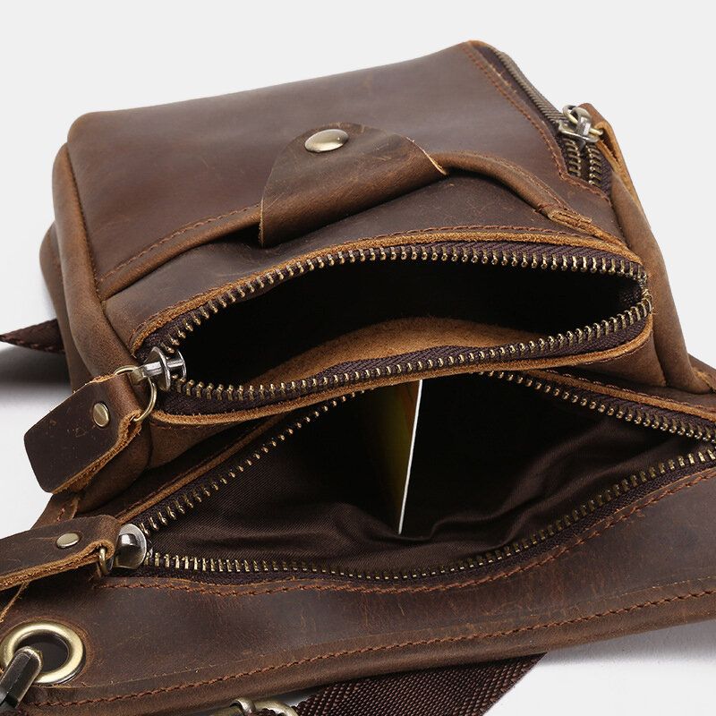 Herren Retro Echtes Leder Multi-pocket Gürteltasche Outdoor Sport 6.5 Zoll Handytasche Reißverschluss Umhängetaschen Umhängetasche