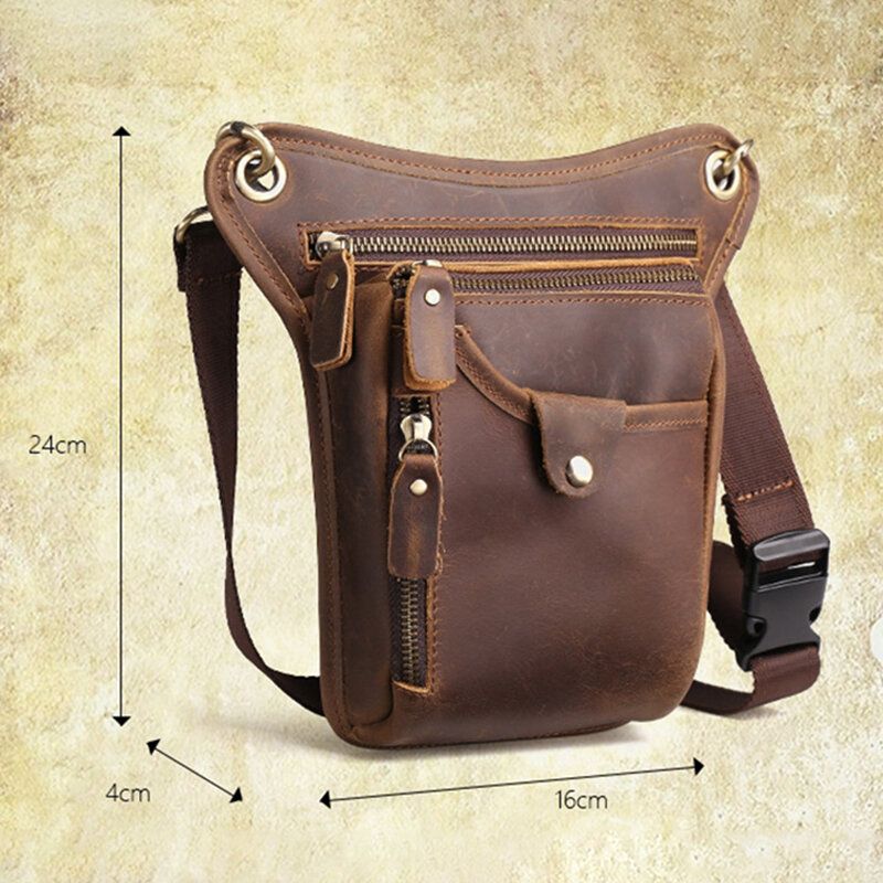 Herren Retro Echtes Leder Multi-pocket Gürteltasche Outdoor Sport 6.5 Zoll Handytasche Reißverschluss Umhängetaschen Umhängetasche