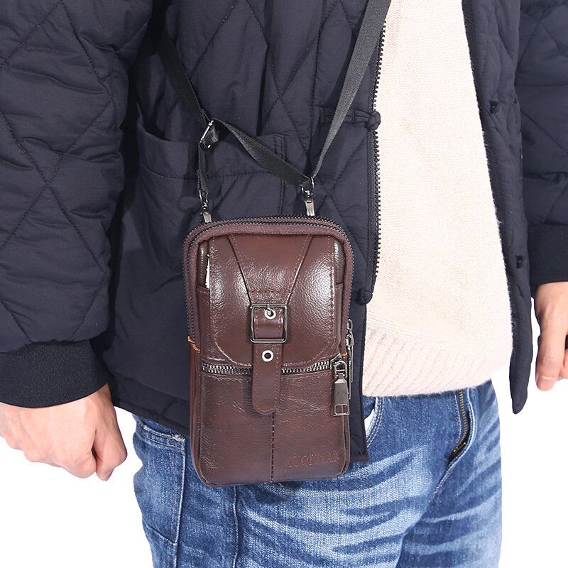 Herren-rindsleder-vintage-gürteltasche Tragbare Outdoor-sport-handy-gürteltasche Umhängetasche