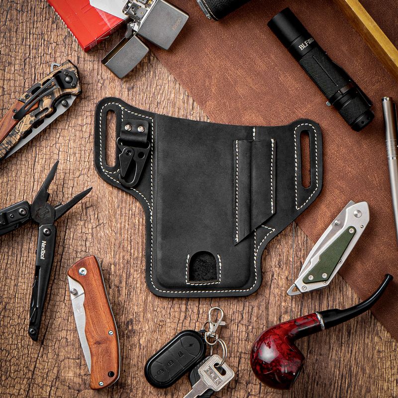 Männer Echtes Leder Edc Multitool Handy Stift Schlüsselanhänger Organizer Gürteltasche