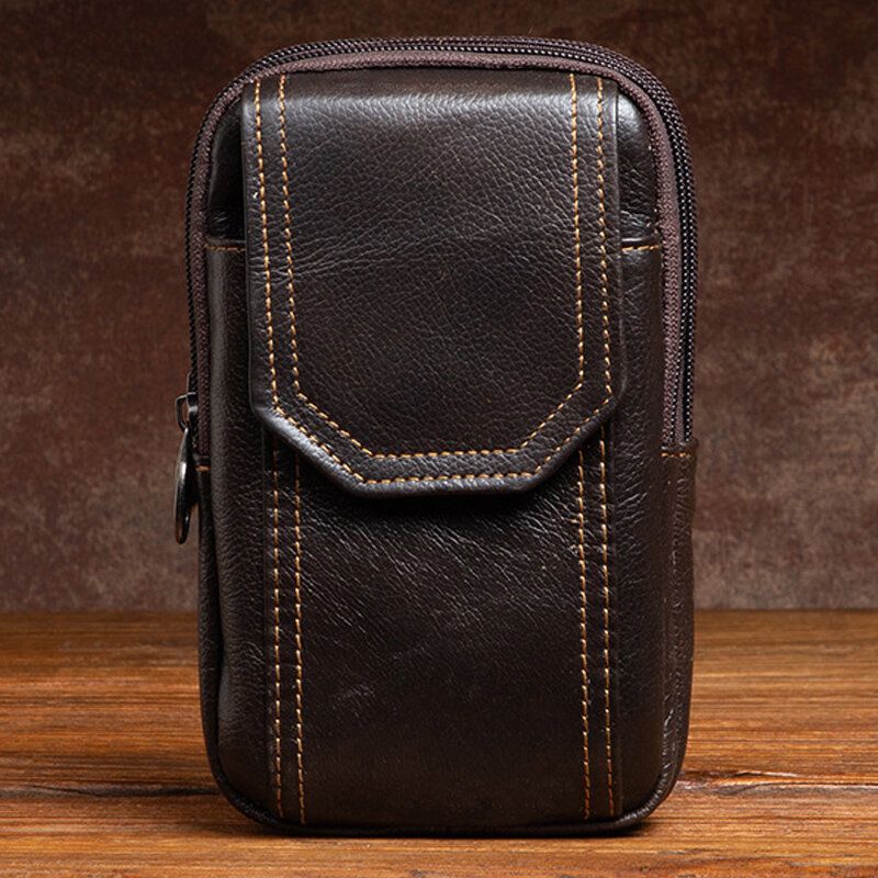 Männer Echtes Leder Multifunktions 6.5 Zoll Handytasche Retro Große Kapazität Zigarettenetui Tasche Gürteltasche Gürteltasche