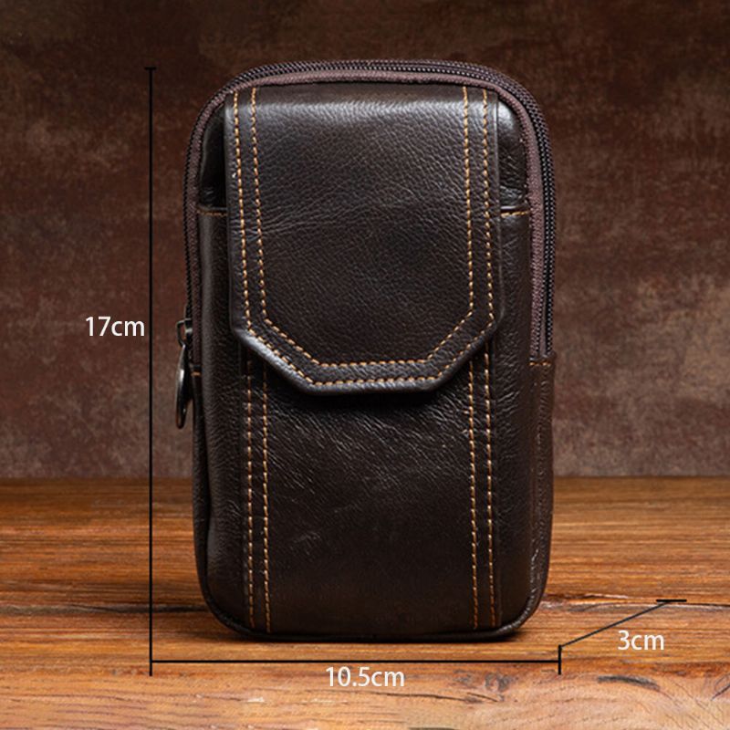 Männer Echtes Leder Multifunktions 6.5 Zoll Handytasche Retro Große Kapazität Zigarettenetui Tasche Gürteltasche Gürteltasche