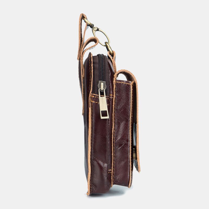 Männer Echtes Leder Reißverschluss Hasp Große Kapazität Vintage 6.5 Zoll Handytasche Gürteltasche