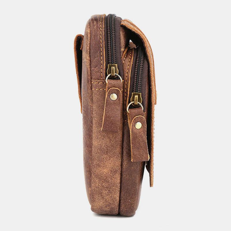 Männer Matte Rindsleder Gürteltasche Multifunktionale Große Kapazität Vintage 6.3 Zoll Handytasche