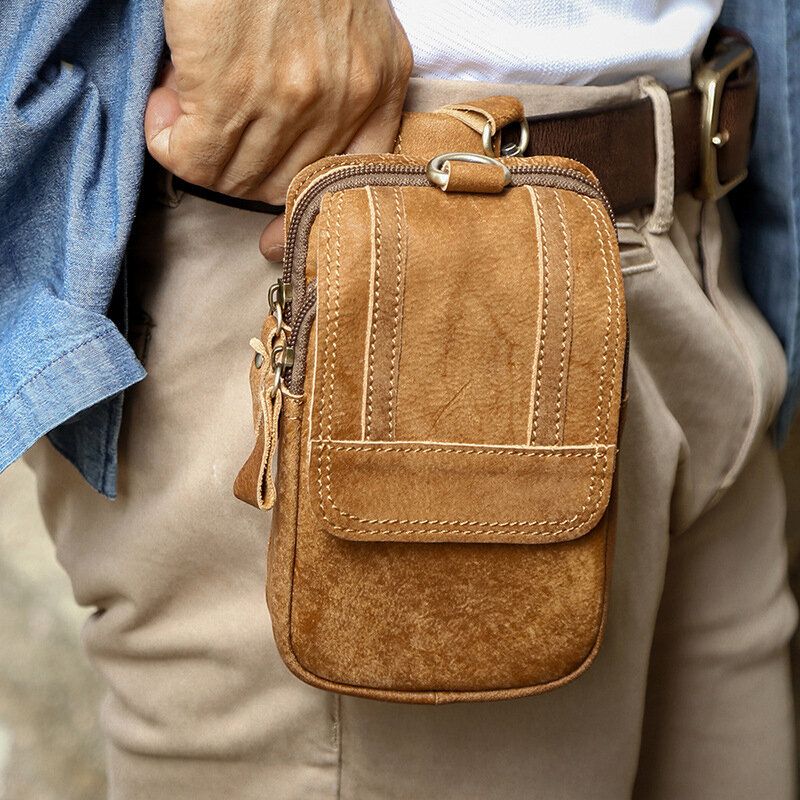 Männer Multifunktionale Große Kapazität 6.3 Zoll Handytasche Echtes Leder Gürteltasche Verschleißfeste Gürteltasche Mit Haken