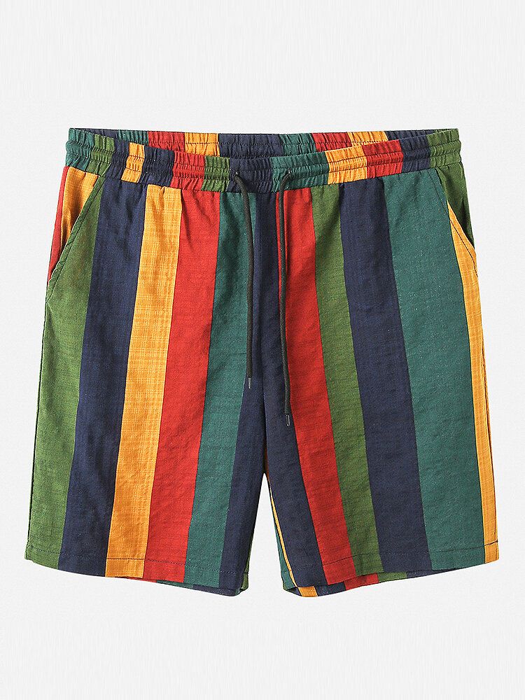 Atmungsaktive Bunte Gestreifte Freizeit-shorts Aus Baumwolle Für Herren