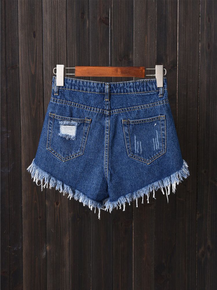 Damen-jeansshorts Mit Knöpfen Lockeren Hohlen Zerrissenen Taschen