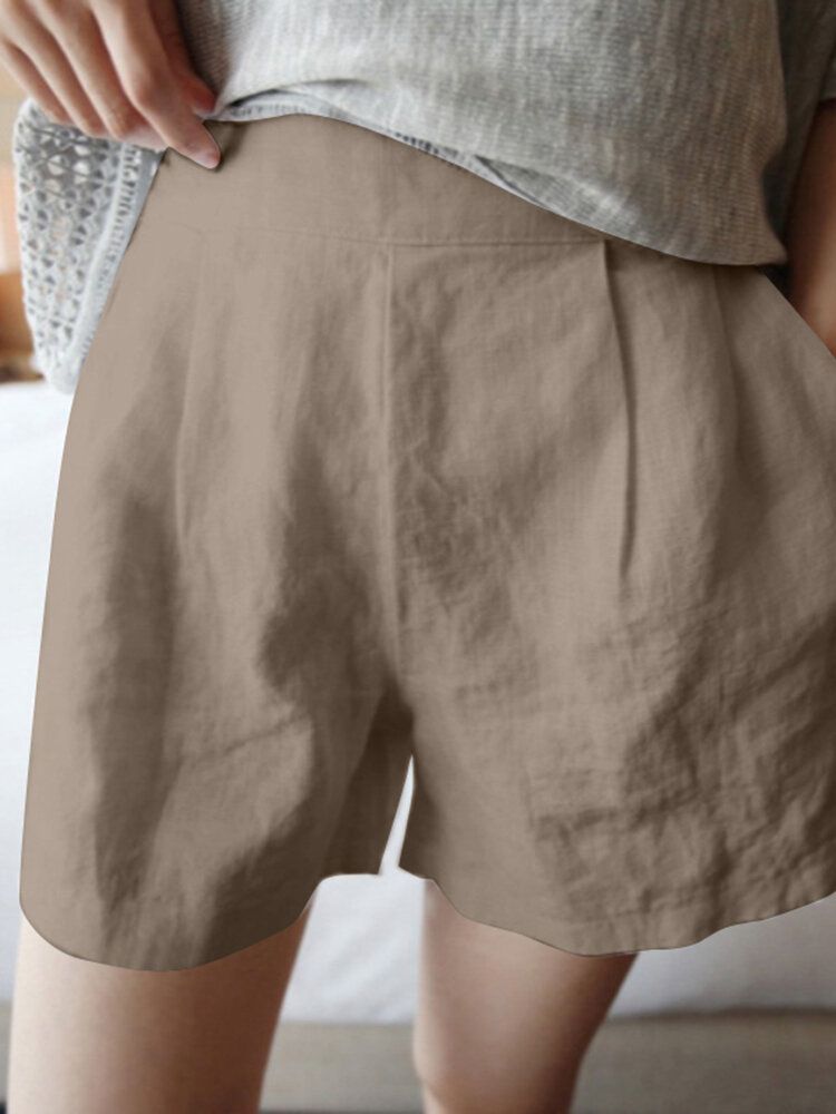 Einfarbige Freizeit-shorts Aus Geraffter Baumwolle Mit Taschen