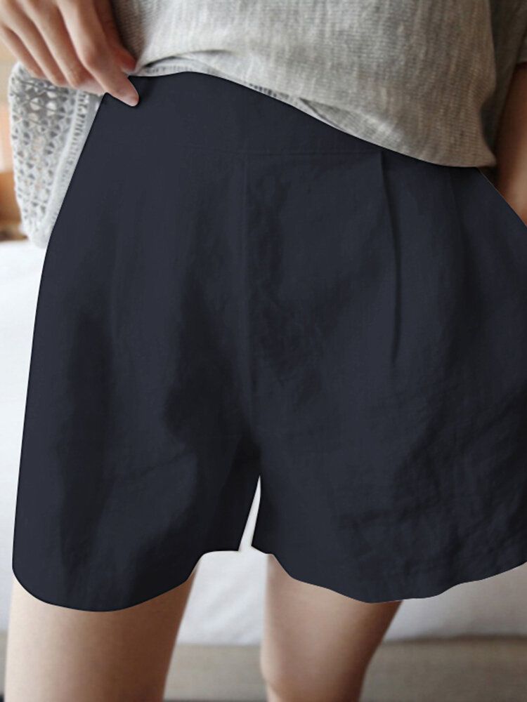 Einfarbige Freizeit-shorts Aus Geraffter Baumwolle Mit Taschen