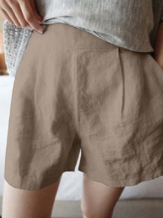 Einfarbige Freizeit-shorts Aus Geraffter Baumwolle Mit Taschen