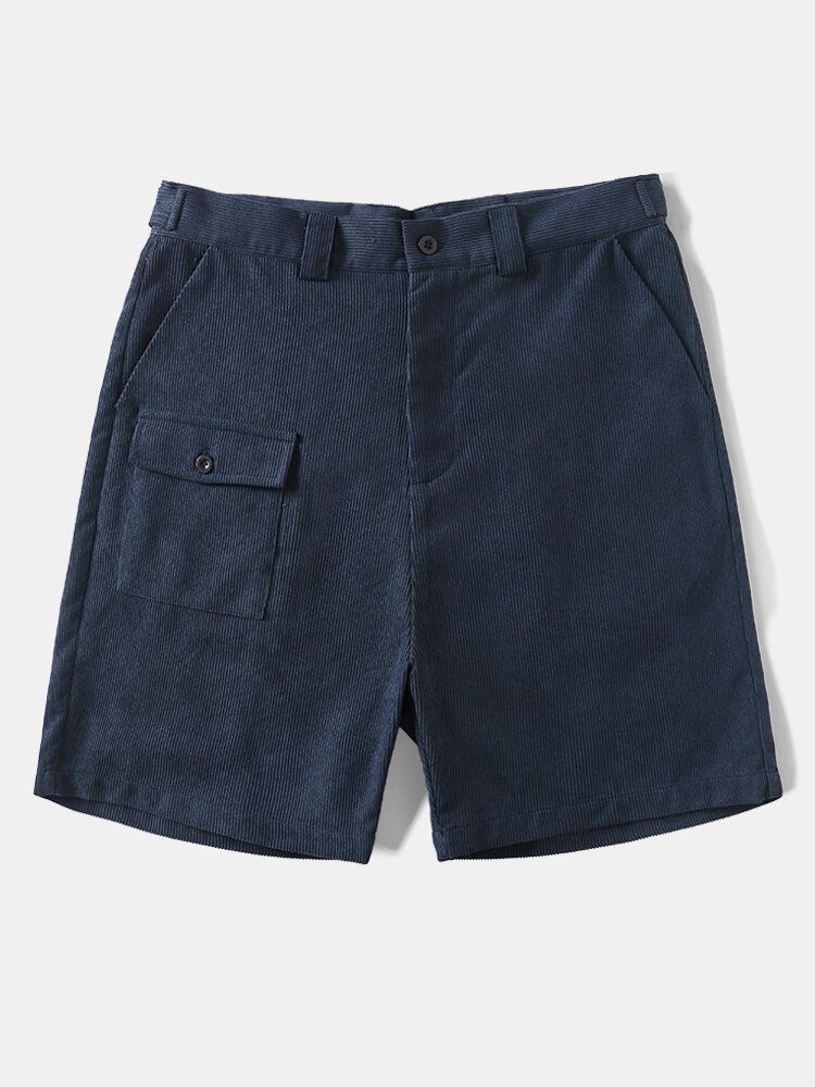 Einfarbige Gerippte Herren-shorts Mit Mehreren Taschen Und Gürtel