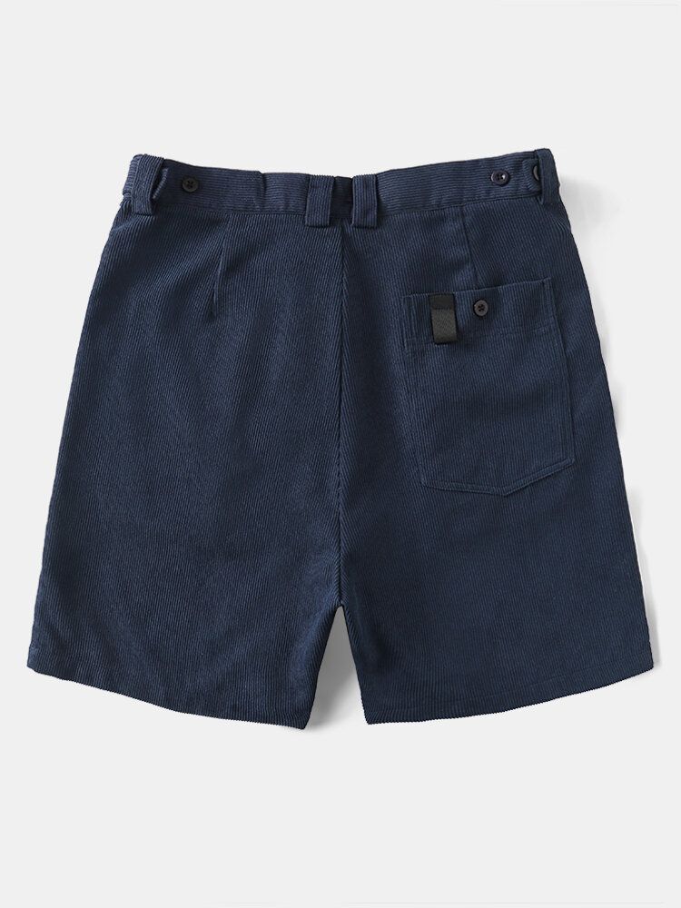 Einfarbige Gerippte Herren-shorts Mit Mehreren Taschen Und Gürtel