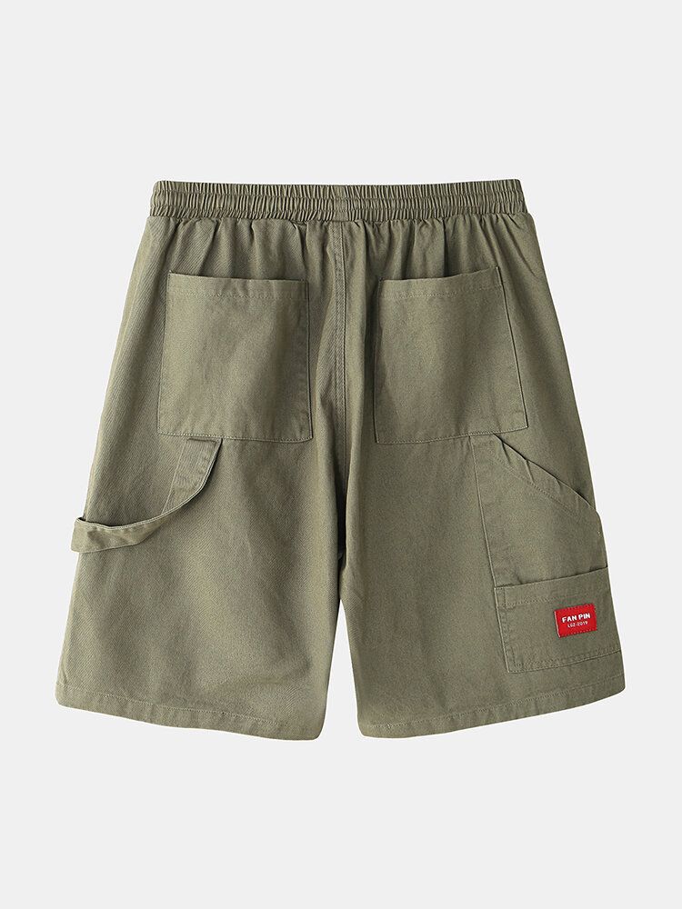 Einfarbige Herren-shorts Aus Baumwolle Mit Mehreren Taschen Und Losem Kordelzug