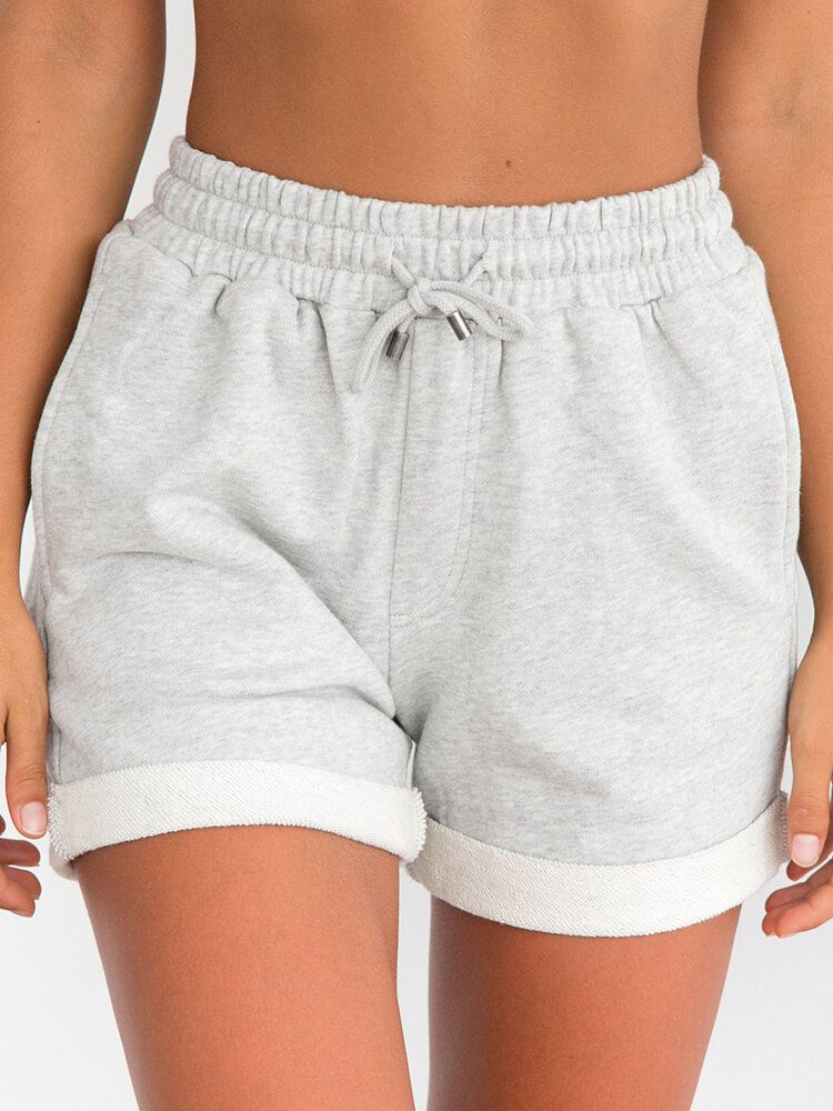 Frauen Einfache Einfarbige Kordelzugtasche Lässige Shorts Mit Hoher Taille