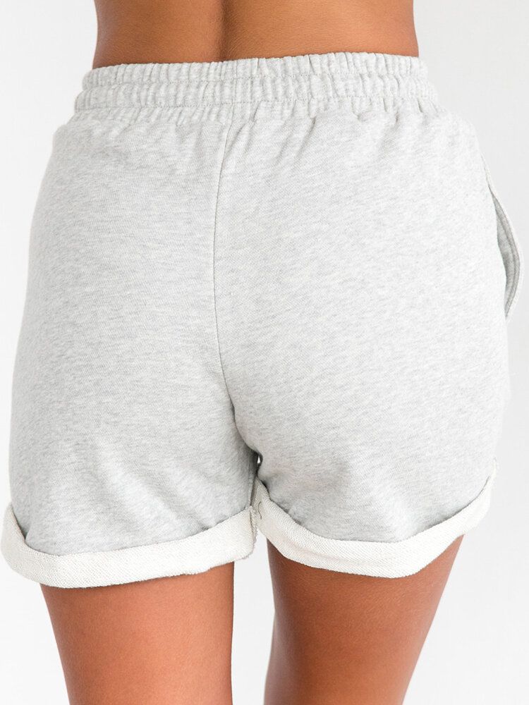 Frauen Einfache Einfarbige Kordelzugtasche Lässige Shorts Mit Hoher Taille