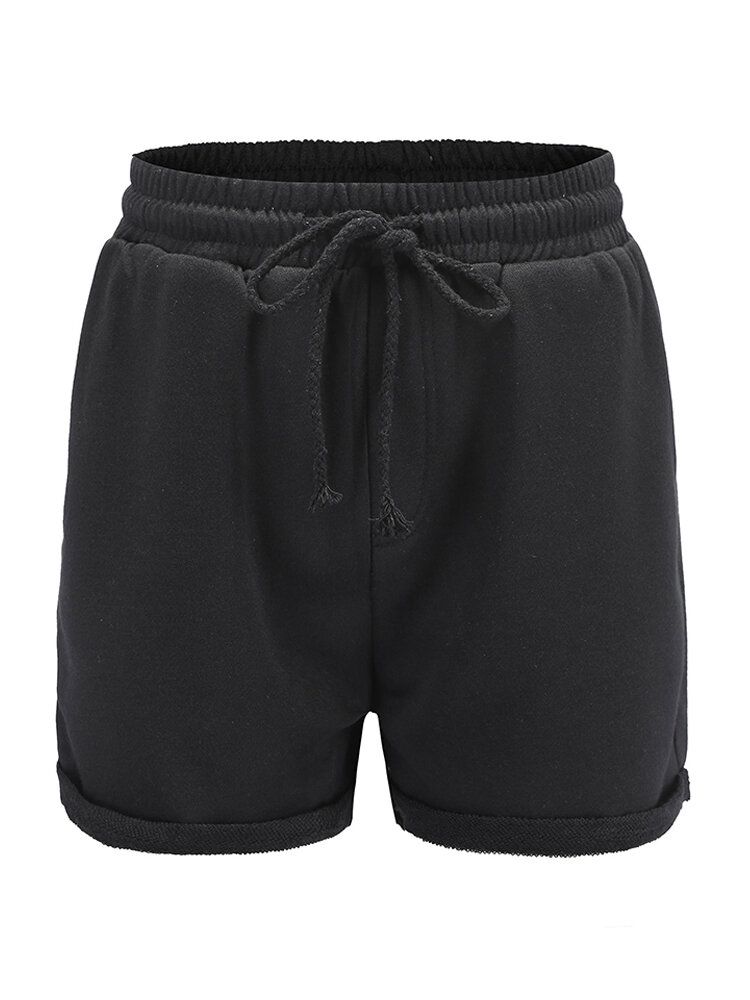 Frauen Einfache Einfarbige Kordelzugtasche Lässige Shorts Mit Hoher Taille