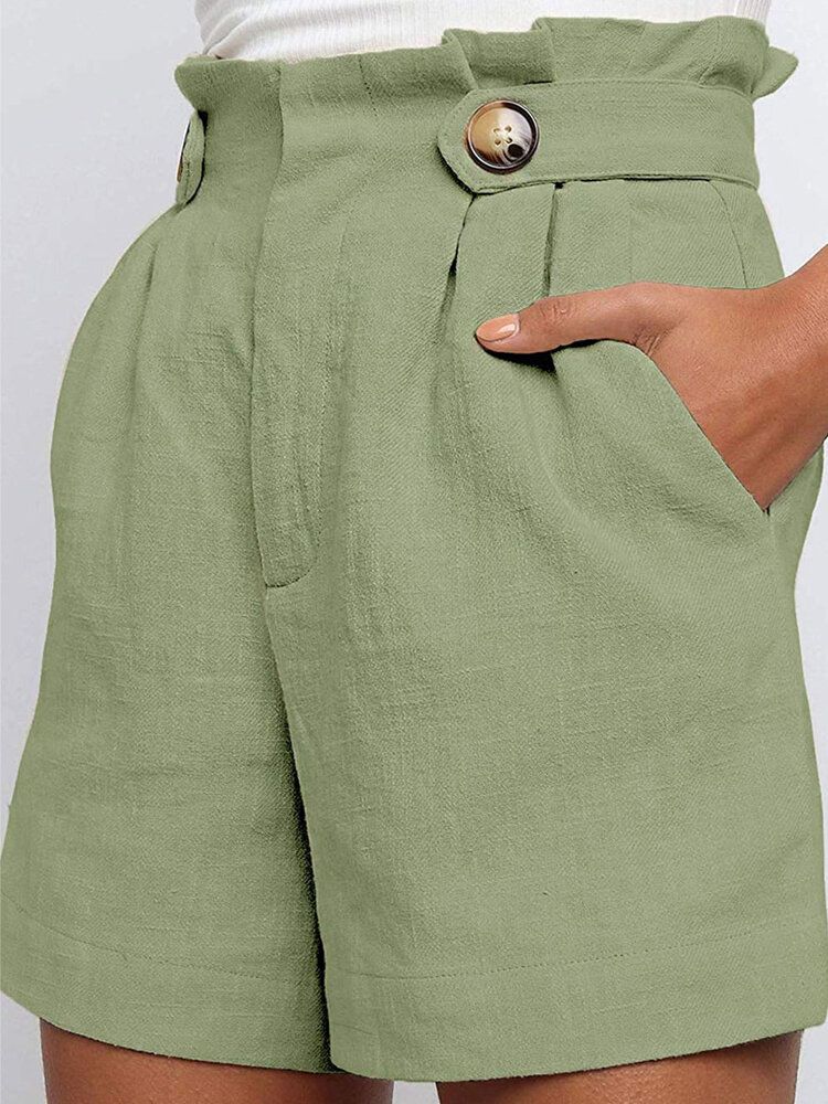 Frauen Mit Hoher Taille Rüschenknopf-design Wilde Tägliche Lässige Shorts