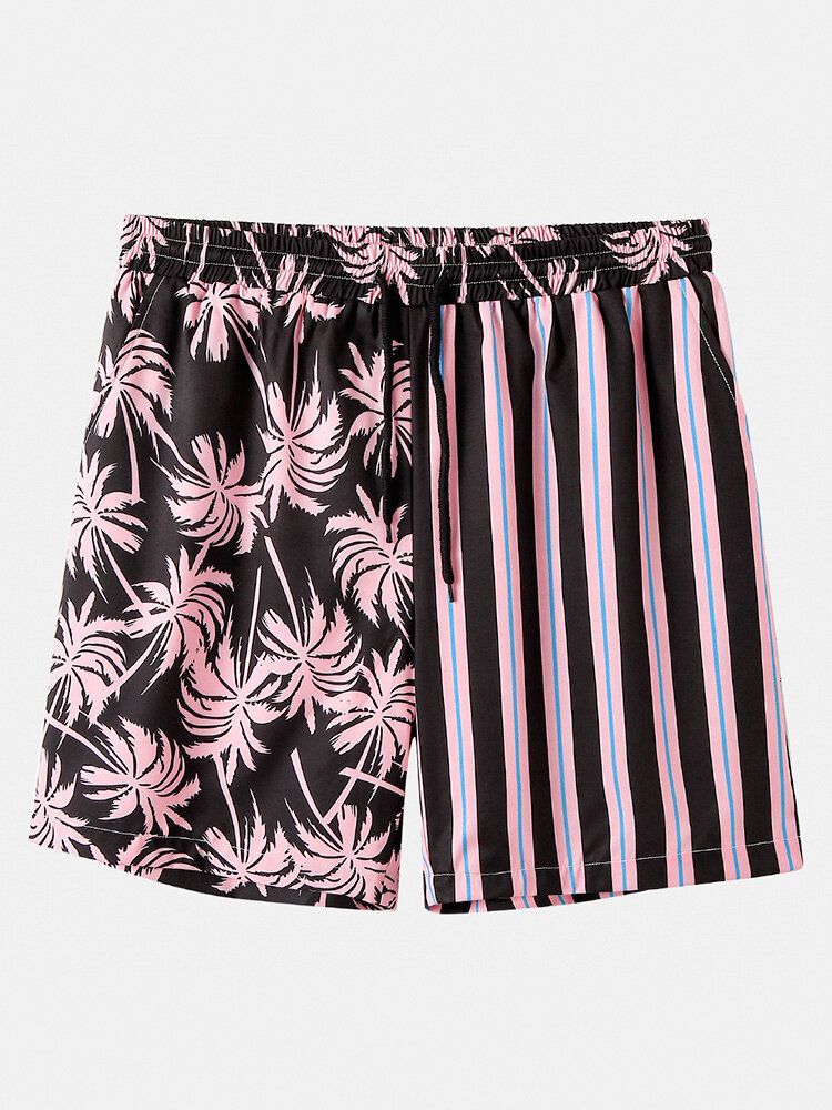 Herren Coconut Tree Colorful Stripe Mixed Print Freizeitshorts