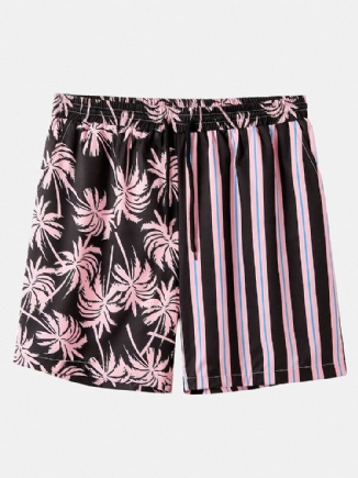 Herren Coconut Tree Colorful Stripe Mixed Print Freizeitshorts