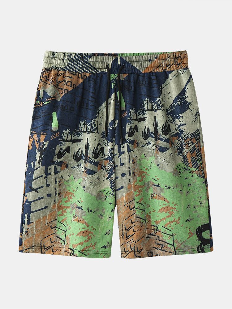 Herren Letter Graffiti Gesäßtaschen Mittellange Shorts Mit Weitem Bein