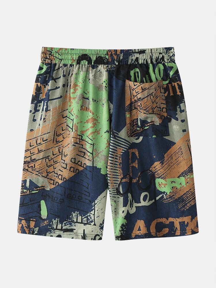 Herren Letter Graffiti Gesäßtaschen Mittellange Shorts Mit Weitem Bein