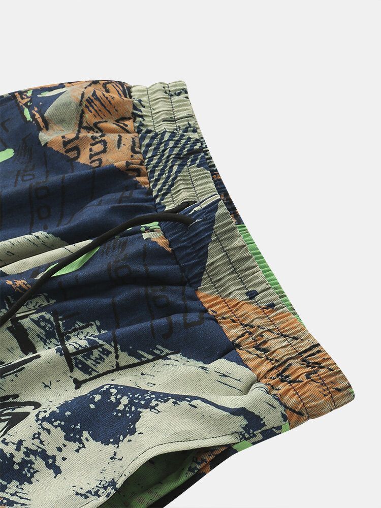 Herren Letter Graffiti Gesäßtaschen Mittellange Shorts Mit Weitem Bein