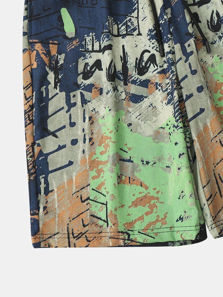 Herren Letter Graffiti Gesäßtaschen Mittellange Shorts Mit Weitem Bein