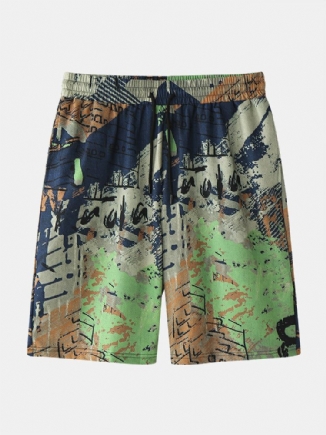 Herren Letter Graffiti Gesäßtaschen Mittellange Shorts Mit Weitem Bein