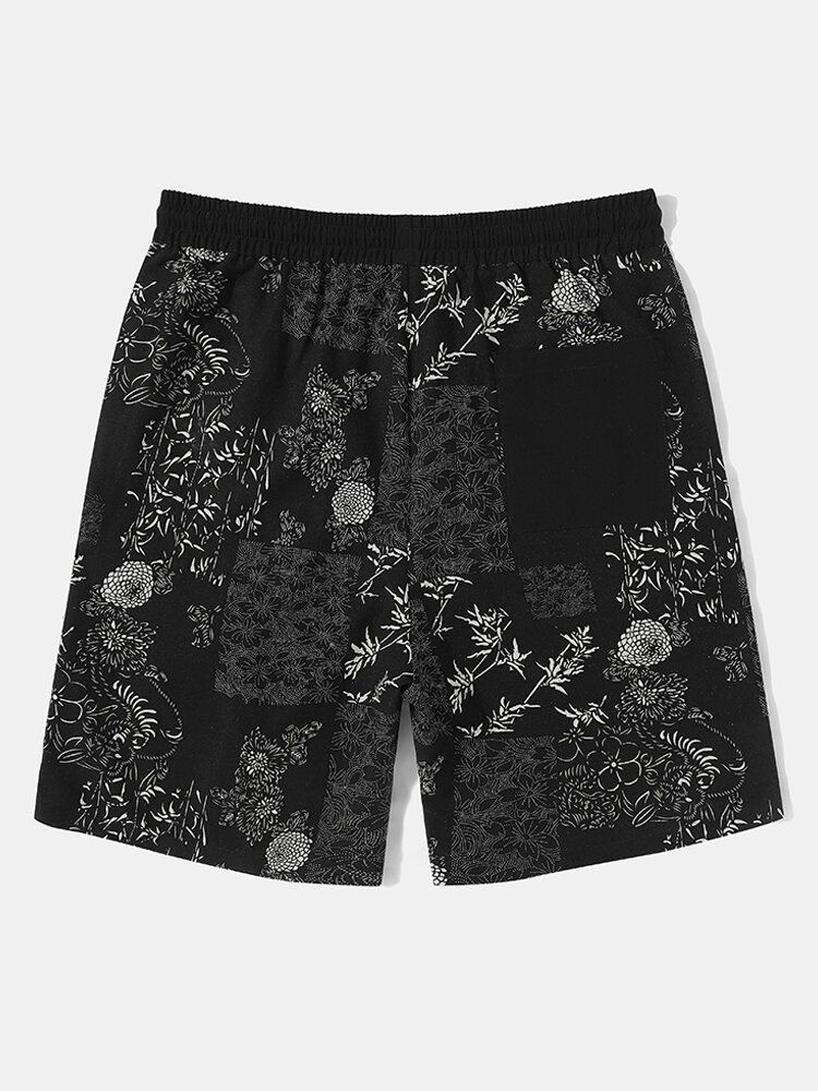 Herren-patchwork-shorts Mit Blumenmuster Lockere Mittellange Cargo-shorts Mit Kordelzug