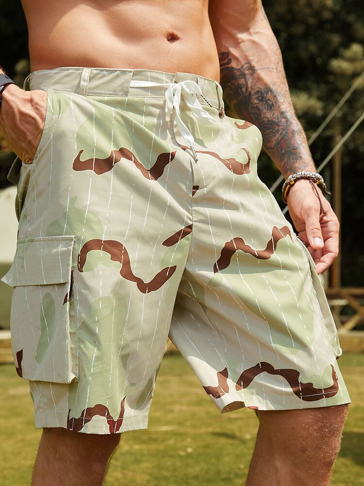 Herren-shorts Mit Aufdruck Mehreren Taschen Kordelzug Mittellang Mit Gürtel