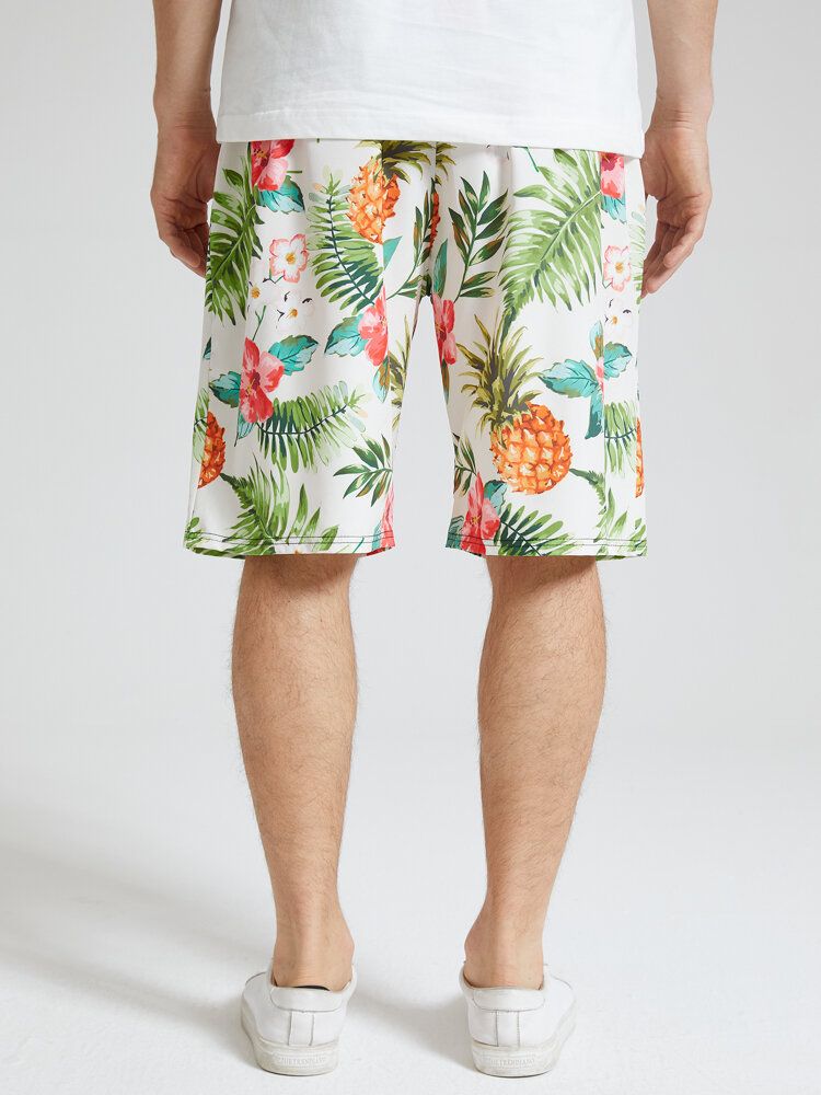 Herren-shorts Mit Durchgehendem Ananas-blumendruck Und Festlichem Kordelzug