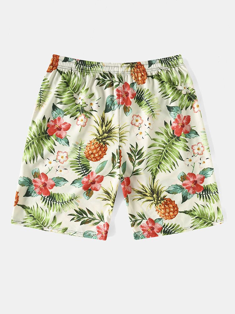 Herren-shorts Mit Durchgehendem Ananas-blumendruck Und Festlichem Kordelzug