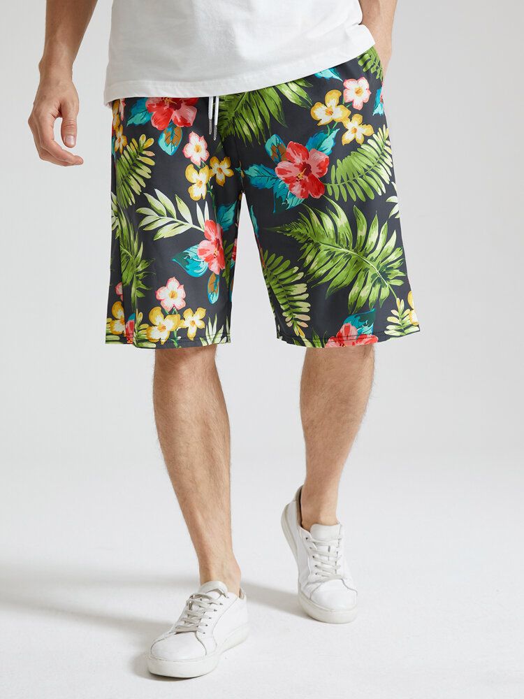 Herren-shorts Mit Durchgehendem Blumenblatt-print Und Kordelzug