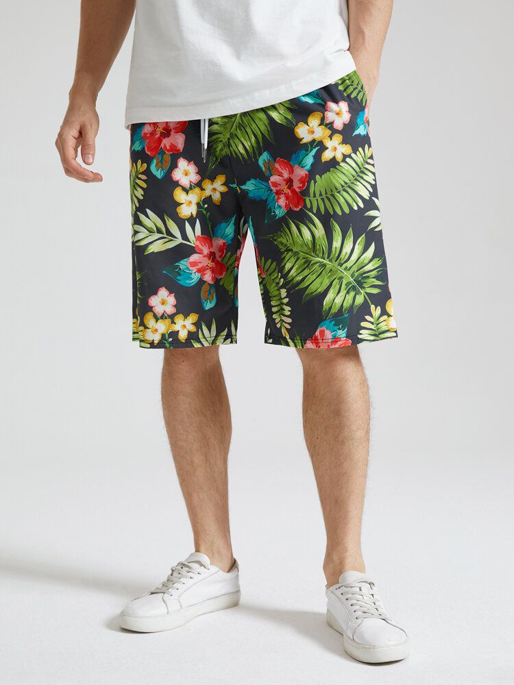 Herren-shorts Mit Durchgehendem Blumenblatt-print Und Kordelzug