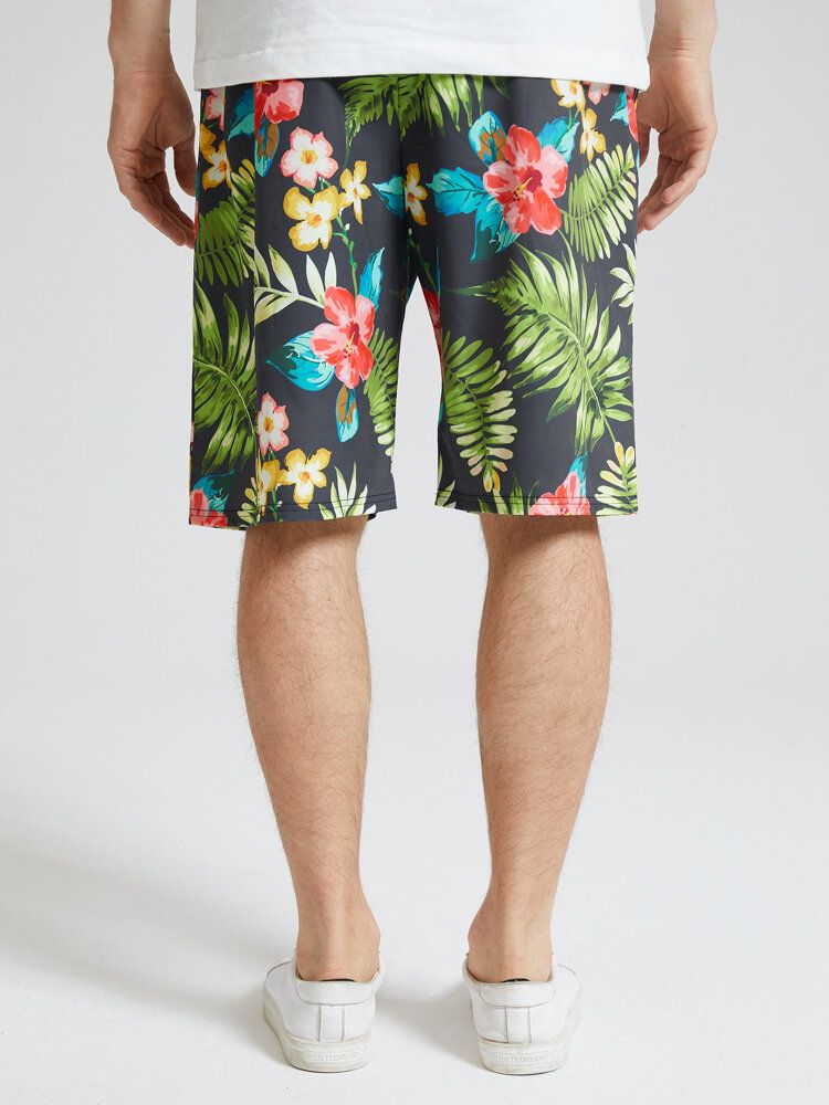 Herren-shorts Mit Durchgehendem Blumenblatt-print Und Kordelzug