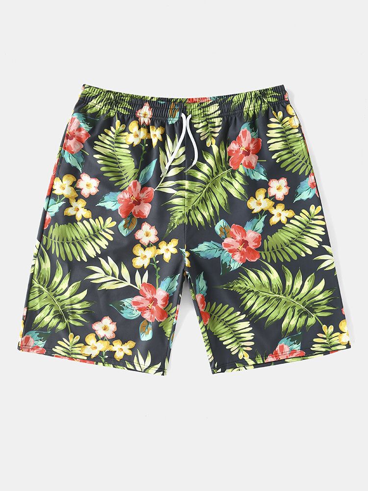 Herren-shorts Mit Durchgehendem Blumenblatt-print Und Kordelzug