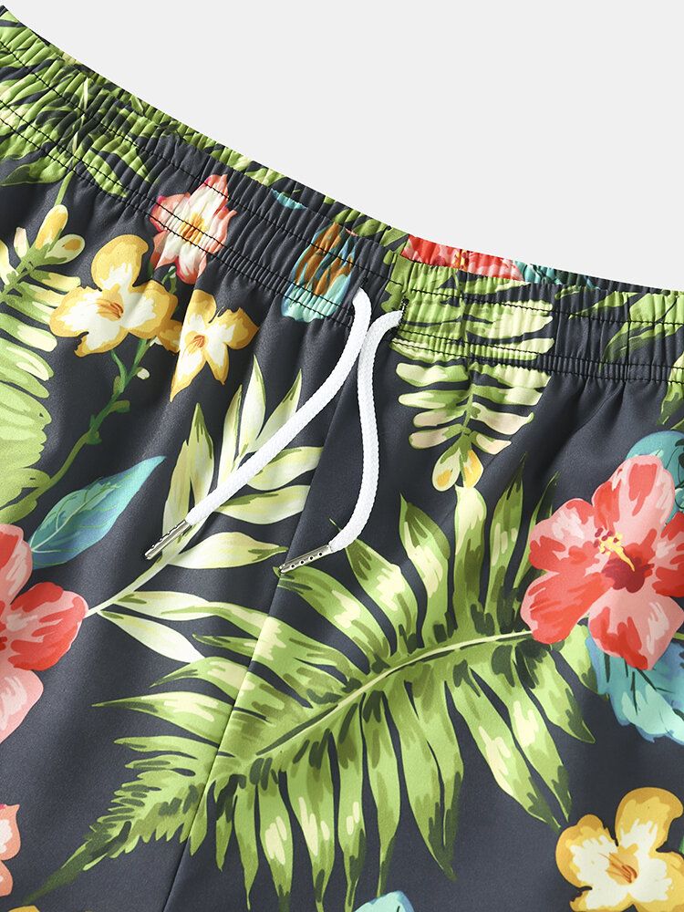 Herren-shorts Mit Durchgehendem Blumenblatt-print Und Kordelzug