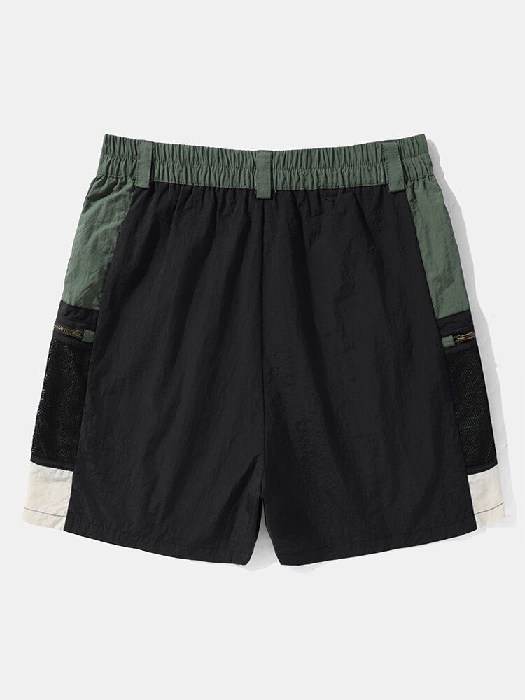 Herren-shorts Mit Elastischem Bund Und Reißverschlusstaschen In Colorblock-optik