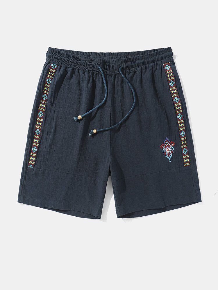 Herren-shorts Mit Ethnischem Geometrischem Muster Aus Bestickter Baumwolle Mit Lockerem Kordelzug