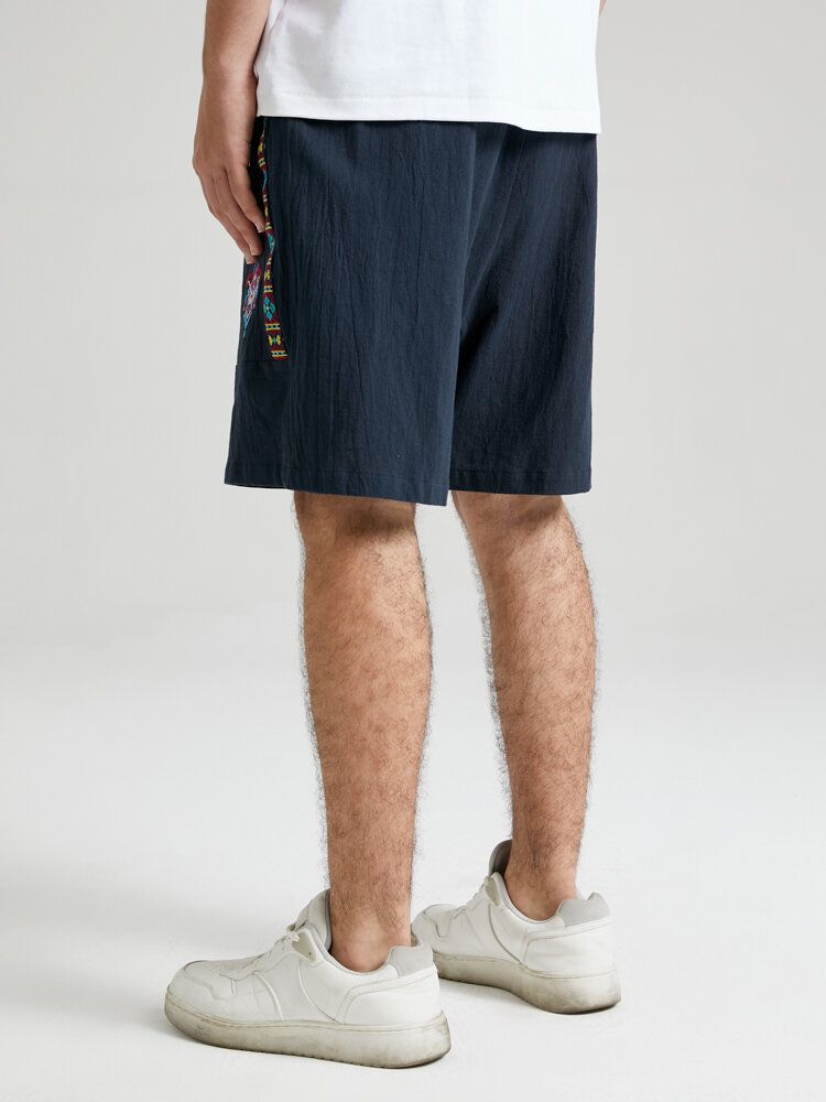 Herren-shorts Mit Ethnischem Geometrischem Muster Aus Bestickter Baumwolle Mit Lockerem Kordelzug